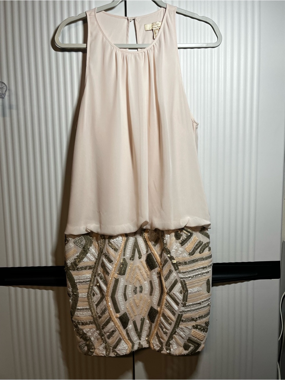 Aidan Mattox Blush Pink Beaded Mini Dress